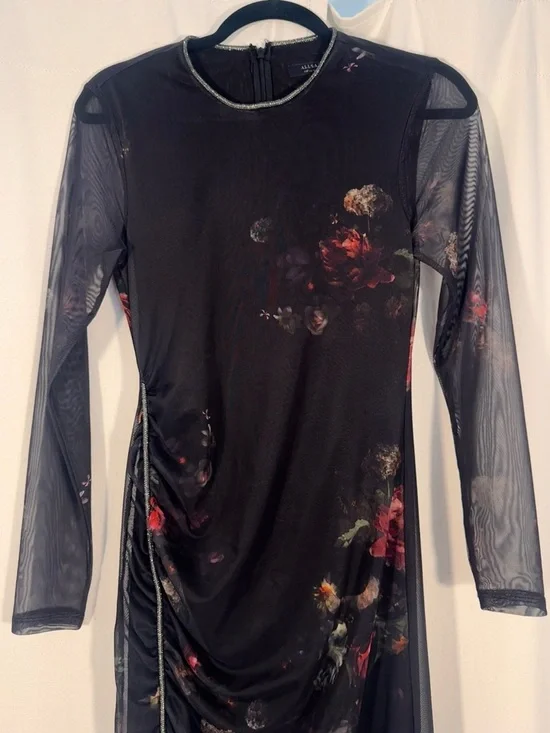 All Saints Nora Ruched Sparkle Midi Dress - Picture 5 of 9